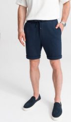 Ombre Dzianinowe szorty męskie z gumką w pasie - granatowe V1 OM-SRCS-0107 XXL. Krótkie spodenki sportowe męskie Ombre, m, bez wzorów, z dzianiny. Za 59.99 zł.
