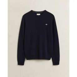 Sweter z okrągłym dekoltem Gant Superfine. Niebieskie swetry przez głowę męskie GANT, m, bez wzorów, bez kołnierzyka. Za 443.00 zł.
