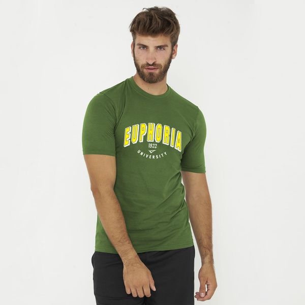 T-shirt bawełniany męski EUPHORIA. Zielone buty sportowe męskie Legea, m, bez wzorów, z bawełny, bez kołnierzyka, bez ramiączek, na fitness i siłownię. Za 43.00 zł.