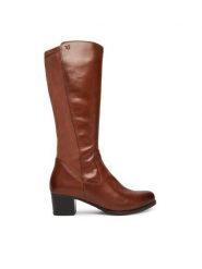 Caprice Kozaki 9-25500-45 Brązowy. Brązowe kozaki damskie Caprice, ze skóry, bez obcasa, na słupku. Za 699.99 zł.