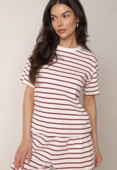 Czerwono-Biały Bawełniany T-shirt w Poziome Paski Rive. Białe bluzki damskie Born2be, l, bez wzorów, z bawełny, klasyczne, bez kołnierzyka, bez ramiączek. Za 59.99 zł.