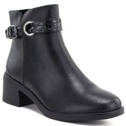 Skórzane botki damskie ocieplane na klocku czarne Sergio Leone BT-25-S. Czarne botki damskie Sergio Leone, ze skóry, eleganckie, bez obcasa, bez zapięcia. Za 209.99 zł.