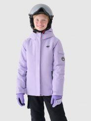 4F Kurtka snowboardowa membrana 8000 dziewczęca - fioletowa 164 (13-14 lat). Fioletowe kurtki i płaszcze dla dziewczynek 4f, na zimę, bez wzorów, z dzianiny, z kapturem. W wyprzedaży za 199.99 zł.