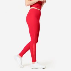 Legginsy fitness damskie Domyos. Czerwone legginsy damskie DOMYOS, l, bez wzorów, z elastanu, na fitness i siłownię. Za 99.99 zł.