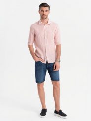 Męskie denimowe szorty o klasycznym kroju – ciemnoniebieskie V3 OM-SRDS-0171 - XXL. Niebieskie szorty męskie Ombre Clothing, na lato, l, z aplikacjami, z bawełny, klasyczne. W wyprzedaży za 89.99 zł.