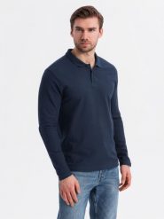 Męski longsleeve BASIC z kołnierzykiem polo granatowy V3 OM-POBL-0114 M. Niebieskie bluzki z długim rękawem męskie Ombre, m, bez wzorów, bez ramiączek. Za 196.65 zł.