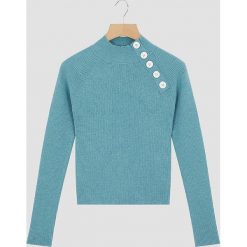 Sweter w kolorze turkusowym. Niebieskie swetry damskie Rodier, bez wzorów, prążkowane, bez kołnierzyka, bez ramiączek, bez kaptura. W wyprzedaży za 172.95 zł.