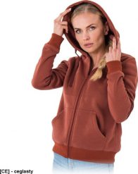 R.E.I.S. MALVA - bluza damska, zapięcie suwak, kaptur ściągany troczki, dwie kieszenie, dół rękawy ściągacz, 100% poliester 220 g/m2 - ceglasty 2XL. Czerwone bluzy damskie R.E.I.S., m, bez wzorów, z poliesteru, bez kaptura. Za 69.84 zł.