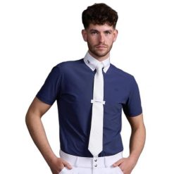 Koszulka polo Premier Equine Rubato. Niebieskie koszulki polo męskie PREMIER EQUINE, l, bez wzorów, z bawełny, eleganckie, bez ramiączek. Za 327.50 zł.