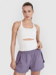 4F Top treningowy slim szybkoschnący damski 4F x Anna Lewandowska - biały L. Białe koszulki sportowe damskie 4f, l, bez wzorów, z dzianiny, bez kołnierzyka, bez ramiączek, na fitness i siłownię. Za 99.99 zł.