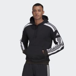 Bluza piłkarska męska adidas Squadra 21 Sweat Hoody. Czarne bluzy sportowe męskie Adidas, m, bez wzorów, z bawełny, z kapturem, do biegania. Za 147.19 zł.
