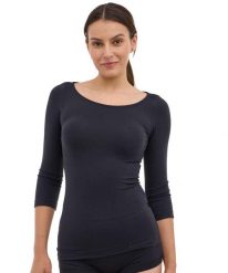 Koszulka damska rękaw 3/4 z wełną Brubeck COMFORT MERINO. Niebieskie t-shirty damskie Brubeck, xl, bez wzorów, z materiału, klasyczne, bez kołnierzyka. Za 219.99 zł.