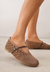 Brązowe Plecione Balerinki VICES z Paskiem z Klamerką i Wycięciem V Nemecea. Brązowe baleriny damskie Born2be, na lato, bez wzorów, z jeansu, boho, bez obcasa. Za 109.99 zł.