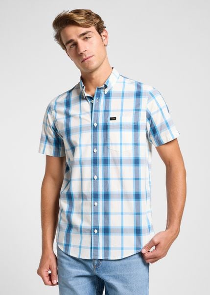 MESKA KOSZULA LEE BUTTON DOWN SS STREAM ECRU PLAI 112363688. Koszule męskie Lee, m, bez wzorów, bez kołnierzyka, bez ramiączek. Za 99.99 zł.