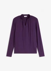 Bluzka ze stójką. Fioletowe bluzki damskie bonprix, bez wzorów, eleganckie, bez kołnierzyka, bez ramiączek. Za 84.99 zł.