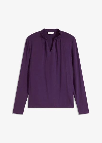 Bluzka ze stójką. Fioletowe bluzki damskie bonprix, bez wzorów, eleganckie, bez kołnierzyka, bez ramiączek. Za 74.99 zł.