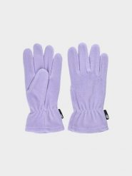4F Rękawiczki polarowe dziecięce - fioletowe L/XL. Fioletowe buty zimowe chłopięce 4f, bez wzorów, z polaru. W wyprzedaży za 29.99 zł.