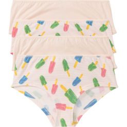 Figi panty (4 pary) bonprix z kolorowym nadrukiem + jasnoróżowe gładkie. Figi damskie bonprix. Za 55.96 zł.