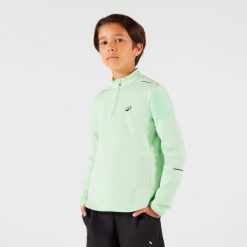 Koszulka tenisowa termoaktywna długi rękaw dla dzieci Thermic na krótki suwak. Zielone t-shirty dla chłopców KUIKMA, bez wzorów, z materiału, bez ramiączek. Za 44.99 zł.