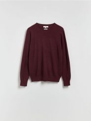 Sweter z wełny merino - bordowy. Czerwone swetry przez głowę męskie Reserved, l, bez wzorów, z wełny, bez kołnierzyka. Za 199.99 zł.