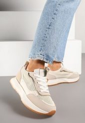 Beżowe Sneakersy Ozdobione Geometrycznym Motywem Calgis. Brązowe obuwie sportowe damskie Renee, bez wzorów, z jeansu, trekkingowe. Za 59.99 zł.