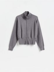Rozpinany sweter - ciemnoszary. Szare swetry damskie Reserved, l, bez wzorów, z dzianiny, bez kołnierzyka, bez ramiączek, bez kaptura. Za 139.99 zł.