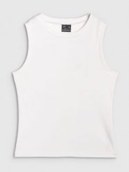 4F Top slim gładki damski - biały XXL. Białe koszulki sportowe damskie 4f, xs, bez wzorów, z bawełny, bez kołnierzyka, bez ramiączek. Za 39.99 zł.