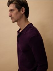 Sweter polo z lyocellu - ciemnofioletowy. Fioletowe swetry przez głowę męskie Reserved, l, bez wzorów, z lyocellu, bez kołnierzyka. W wyprzedaży za 129.99 zł.