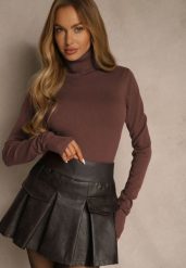 Brązowy Golf Sweterkowy z Domieszką Kaszmiru Zaivanna. Brązowe swetry damskie Renee, na jesień, bez wzorów, z jeansu, biznesowe, bez kołnierzyka, bez ramiączek, bez kaptura. Za 79.99 zł.