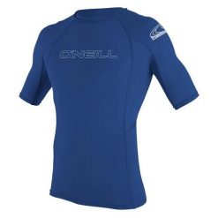 Koszulka do pływania męska O'Neill Basic Skins Rash Guard. Niebieskie koszulki sportowe męskie O'Neill, na lato, m, bez wzorów, z elastanu, bez kołnierzyka, bez ramiączek, na golfa. Za 193.00 zł.