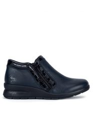 Rieker Półbuty L4883-14 Granatowy. Niebieskie półbuty damskie Rieker, bez wzorów, ze skóry, bez obcasa, na koturnie, bez zapięcia. Za 379.99 zł.