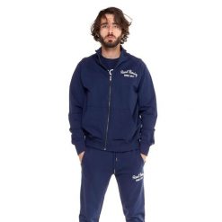 Bluza z bawełna z zamek błyskawiczny na siłownia. Niebieskie bluzy sportowe męskie LEONE 1947 APPAREL, xs, bez wzorów, z bawełny, bez kaptura, na fitness i siłownię. Za 212.61 zł.