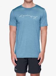 Koszulka merino Devold Active Skyline Tee. Niebieskie koszulki sportowe męskie Devold, l, bez wzorów, z materiału, bez kołnierzyka, bez ramiączek, outdoorowe. Za 302.49 zł.