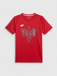 4F Koszulka kibica męska - czerwona M. Czerwone t-shirty męskie 4f, m, bez wzorów, sportowe, bez kołnierzyka. Za 129.99 zł.