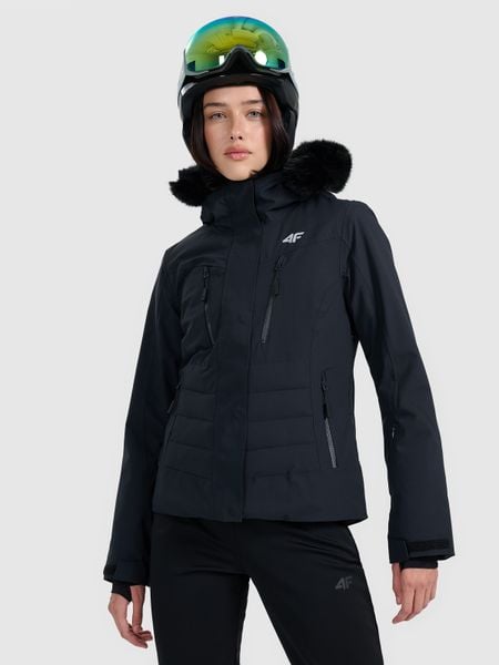4F Kurtka narciarska membrana 10000 damska - czarna XL. Czarne kurtki damskie 4f, na zimę, m, bez wzorów, ze skóry, bez kaptura. Za 799.99 zł.