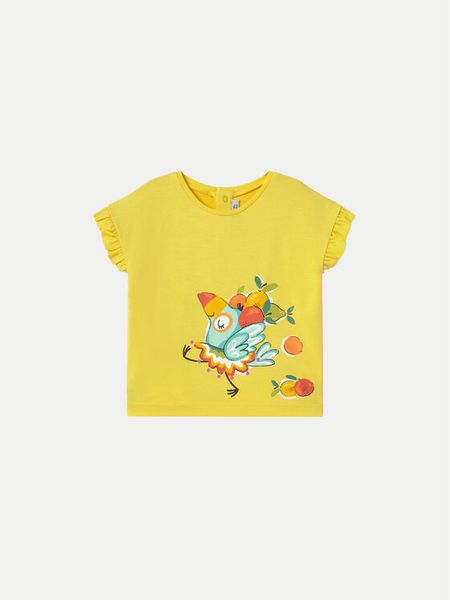 Mayoral T-Shirt 1048 Żółty Regular Fit. Żółte t-shirty i topy dla dziewczynek Mayoral, bez wzorów, z bawełny, bez ramiączek. Za 48.99 zł.