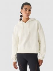 4F Bluza dresowa z kapturem damska 4F x Anna Lewandowska - biała L. Białe bluzy damskie 4f, l, bez wzorów, z bawełny, z kapturem. W wyprzedaży za 139.99 zł.