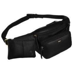 Skórzana, czarna nerka męska z kieszeniami i etui na klucze - Peterson. Czarne saszetki męskie Peterson, ze skóry, eleganckie. Za 169.99 zł.