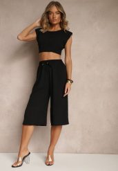 Czarne Spodnie Kuloty z Bawełną High Waist Azetia. Czarne spodnie sportowe damskie Renee, l, bez wzorów, z bawełny. Za 39.99 zł.