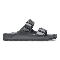 Klapki damskie Birkenstock Arizona EVA Metallic Anthracite. Szare klapki damskie Birkenstock, bez wzorów, z materiału, eleganckie, bez obcasa. Za 189.99 zł.