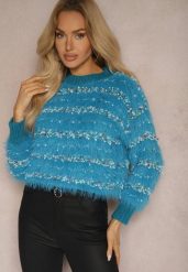 Niebieski Sweter z Dodatkiem Bawełny Ozdobiony Kolorową Nicią Raiqua. Niebieskie swetry damskie Renee, l, bez wzorów, z bawełny, casualowe, bez kołnierzyka, bez ramiączek, bez kaptura. Za 84.99 zł.