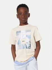 BOSS T-Shirt J52988 S Beżowy Regular Fit. Brązowe t-shirty dla chłopców Boss, bez wzorów, z bawełny, bez ramiączek. Za 232.99 zł.