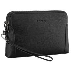 Klasyczna, czarna saszetka męska ze skóry ekologicznej zamykana suwakiem - Rovicky. Czarne saszetki męskie ROVICKY, ze skóry ekologicznej, klasyczne. Za 69.99 zł.