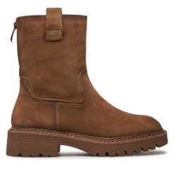 Botki Tamaris. Brązowe botki damskie Tamaris, bez obcasa, na płaskiej podeszwie, bez zapięcia. Za 359.99 zł.