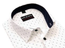 Biała koszula męska Modini z krótkim rękawem DK17. Białe koszule męskie Modini Moda Męska, m, bez wzorów, z bawełny, casualowe, bez kołnierzyka, bez ramiączek. W wyprzedaży za 148.50 zł.