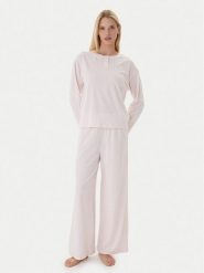 Tommy Hilfiger Piżama UW0UW06077 Różowy Relaxed Fit. Czerwone piżamy damskie Tommy Hilfiger, xs, bez wzorów, z bawełny, bez ramiączek. Za 309.99 zł.