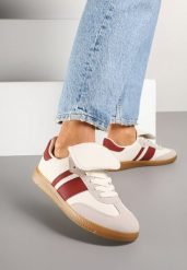 Beżowo-Bordowe Sneakersy Tenisówki Ozdobione Wywinięciem Myrloria. Brązowe trampki i tenisówki damskie Born2be, bez wzorów, z jeansu, eleganckie, bez zapięcia. Za 79.99 zł.