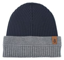Jesienno-Zimowa Czapka (beanie) – Alties - Granatowa z Popielem. Niebieskie czapki i kapelusze męskie Alties, na zimę, bez wzorów, z dzianiny, sportowe. Za 59.00 zł.