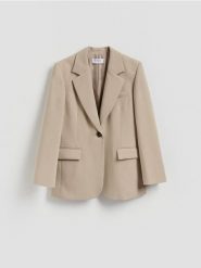 Jednorzędowa marynarka - beżowy. Brązowe żakiety damskie Reserved, l, bez wzorów, z tkaniny. Za 219.99 zł.