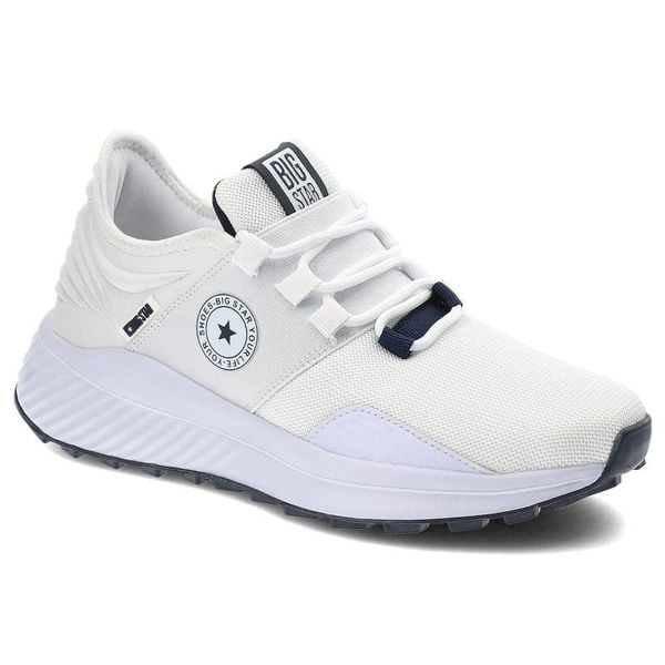 Białe Sneakersy Big Star Damskie Stylowe Buty. Białe półbuty damskie Big Star, z aplikacjami, z materiału, eleganckie, bez obcasa, bez zapięcia. Za 199.00 zł.